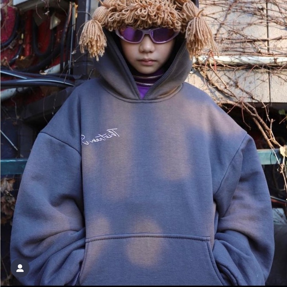 Thirteen Studios Charcoal Two Layer Hoodie Bleached Acid Washed Black Pink Lilac